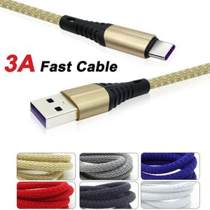 Cables de teléfono Micro USB tipo C de carga rápida 3A Cable de nailon tipo C de tela trenzada de 1M 3 pies para Samsung HUAWEI LG