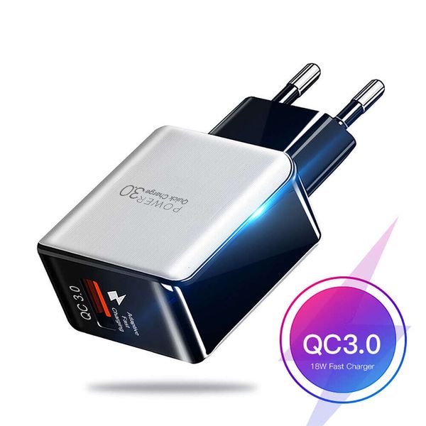 Chargeur mobile 3A QC3.0 5V/9V/12, tête Standard EU et US rapide, charge de voyage, tréfilage