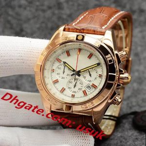 3A Quality Mens Watch 44mm Chronomat B01 Chronograph VK Mouvement Quartz Rose Gold Silver Diad 50th Anniversary Men Watchs Leather Str 288d