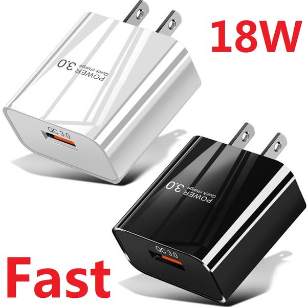 3A 18W Charge rapide rapide QC3.0 chargeur mural Eu US AC maison voyage qPower adaptateurs pour Iphone 11 12 14 Pro Max Huawei téléphone Android tablette PC