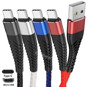 3A Quick Charger Type c Micro USB Kabels 1m 2m 3m Gevlochten Nylon Kabel Voor Samsung s10 S20 S21 htc Huawei Android telefoon pc