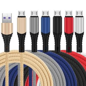 3A Snellader Type c Micro USB-kabels 1m 2m 3m Gevlochten nylon kabel voor Samsung S10 S20 S21 htc