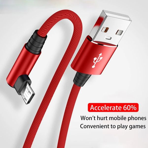 3A USB Micro Câble 90 Degrés Coude Câble De Données Chargeur Cordon pour Samsung Xiaomi Mobile Smart Accessoires De Téléphone Portable Charge Rapide Câble Usb