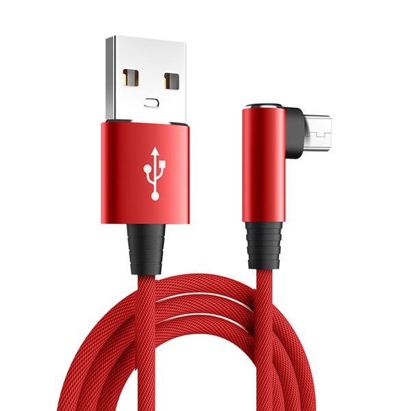 3A USB Micro Cable 90 degrés Cordon de chargeur de câble de données Elbow pour les accessoires de téléphone portable intelligent mobile Câble USB de charge rapide