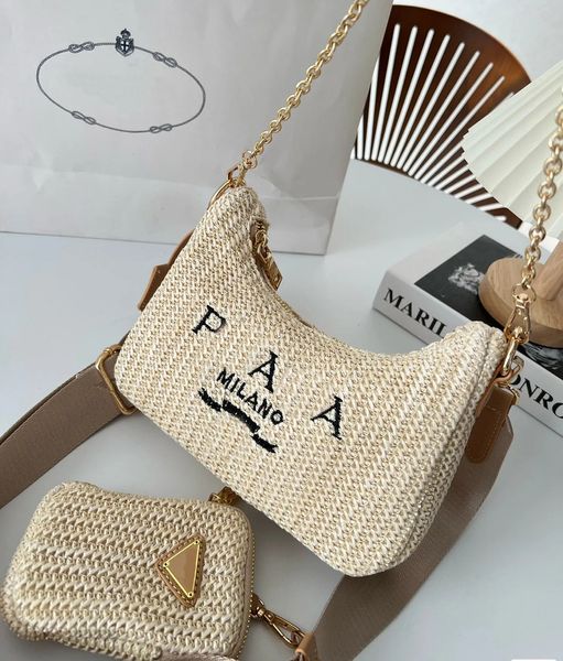 3AA Bolso de paja de verano Hobo Diseñador Bolsos bandolera de hombro Bolso de mano con cadena para mujer Bolso compuesto con monedero Bolsos de mujer Paquete de pecho para dama