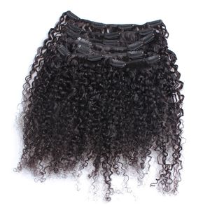 3B 3C Kinky Curly Clip Dans Les Extensions De Cheveux Humains Mongol Clip-ins Couleur Naturelle Pleine Tête 9 Pcs Un Ensemble Remy Cheveux 120G