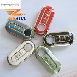 3Buttons TPU Car Flip Key Case Cover voor Fiat Ducato 500 500L Panda Grande Punto Lancia Musa Auto Shell FOB Keychain Accessories