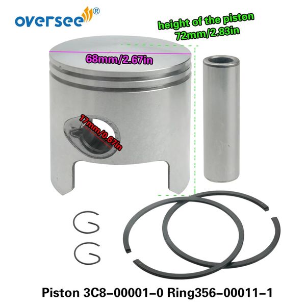 Juego de pistones 3C8-00001 STD con piezas de repuesto de anillo para Motor fueraborda Toahtsu 2T M40D 40HP Mercury Mariner 3Cyl 779-9615 2