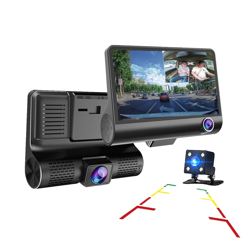 3Ch Car DVR Driving Video Recorder Dash Camera 4" Screen FHD 1080P Front 170° Rear 140° Interior 120° G-sensor Parking Monitor