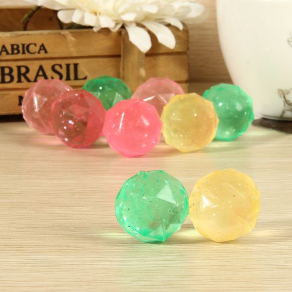 Pelota hinchable de descompresión de 3CM para niños, pelota de goma sólida de estilo cristalino de diamante, color rosa, verde y amarillo, juguete divertido para niños