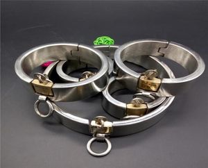 3 CM Breed Handgemaakte Rvs Zware Slave Pols Ring Handboeien Kraag Enkelband Fetter Sloten set Volwassen Bondage speeltjes voor Mannen a9517216