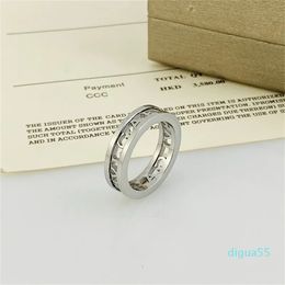 3 cores 18k banhado a ouro marca carta banda anéis para homens mulheres aço inoxidável oco designer de moda cristal anel de metal jóias