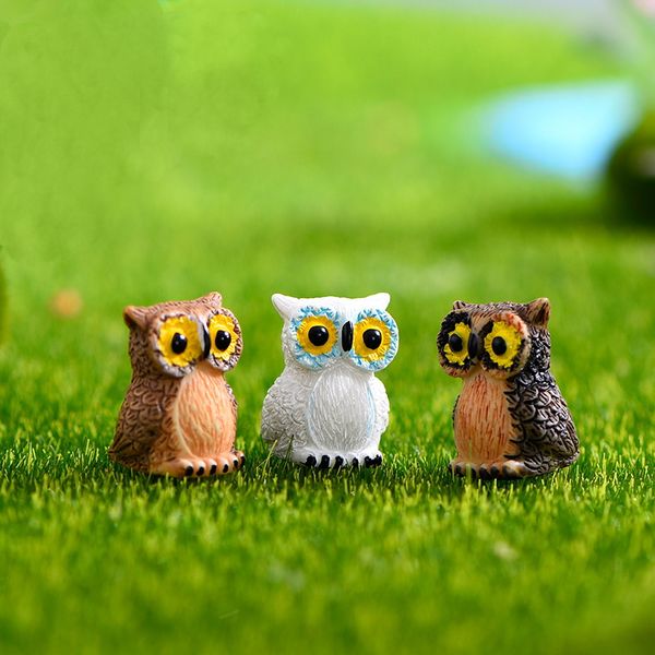 Artificial Mini lindo búho pájaros regalos muñecas hadas jardín miniaturas musgo terrario decoración resina artesanías bonsái figuritas 3 colores