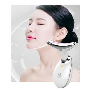 Terapia de fotones LED en 3 colores, masajeador adelgazante para levantamiento de cuello y cara, EMS eléctrico, calor, estiramiento de la piel Facial, Reduce la papada, antiedad