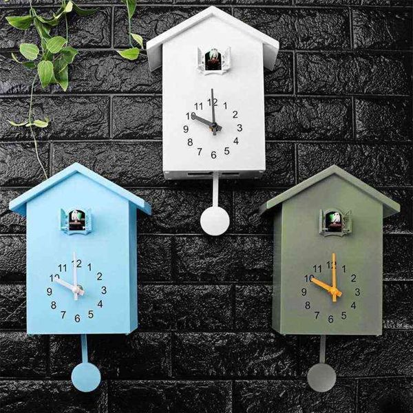 Reloj colgante de pared de cuarzo con diseño de cuco y pájaro de plástico moderno en 3 colores, reloj de pared de cuarzo con temporizador para decoración de oficina en el hogar H1230319M