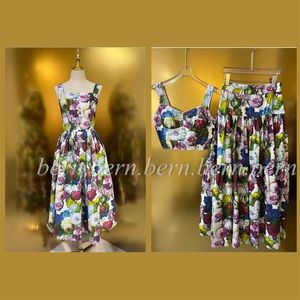 Premium mode damesdrukjurk Camisole vest rok set fel kleurrijke flora bedrukte jurk