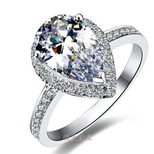 3Ct Peervorm Synthetische Diamanten Trouwring voor Vrouwen Echt 925 Sterling Zilveren Sieraden Wit Vergulde Belofte Ring voor Her266b