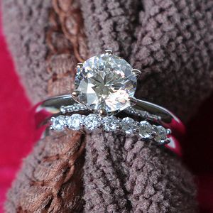 3ct Ronde Cut Synthetische Diamant Bruiloft Band Ring Set Voor Dames Tow Ringen Combineer Solid 925 Sterling Silver Ring Wit Vergulde Sieraden