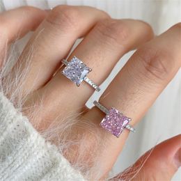 3ct vierkante diamanten designer ringen voor vrouwen wo verlovingsring vrouw partij 925 sterling zilver 8x8mm roze 5A zirkonia luxe sieraden damesvriend geschenkdoos maat 5-9