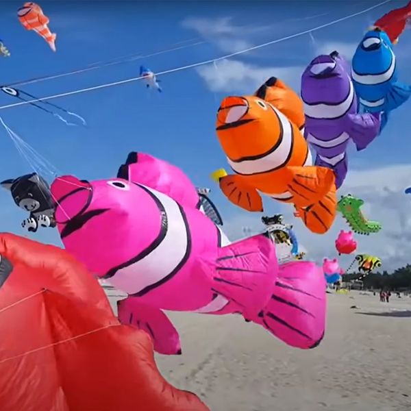 3D 2.45M sept couleurs Nimo poisson clown suspendu cerf-volant extérieur puissance cerf-volant parapluie tissu imperméable et résistant à la déchirure jouets gonflables 240116