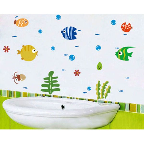 3D 42*24 cm PVC mer poisson crache bulles mur décor enfants chambre mur bâton peut supprimer Stickers muraux dessin animé décor