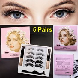 3D 5D magnetische wimpers met eyeliner en tweezer kit 5 paren magnetische valse wimpers natuurlijke look 2 vloeibare eyeliner no lijm nodig