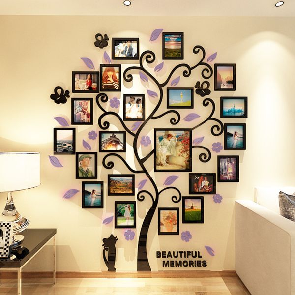 3D acrylique cristal autocollant mural adhésif bricolage stéréo cadre Photo arbre motif résistant à l'usure maison accessoires pour la maison