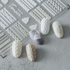 3D Acryl gegraveerde nagelsticker Wintertrui Charm Desgin Zelfklevende nageloverdracht Wraps Manicures