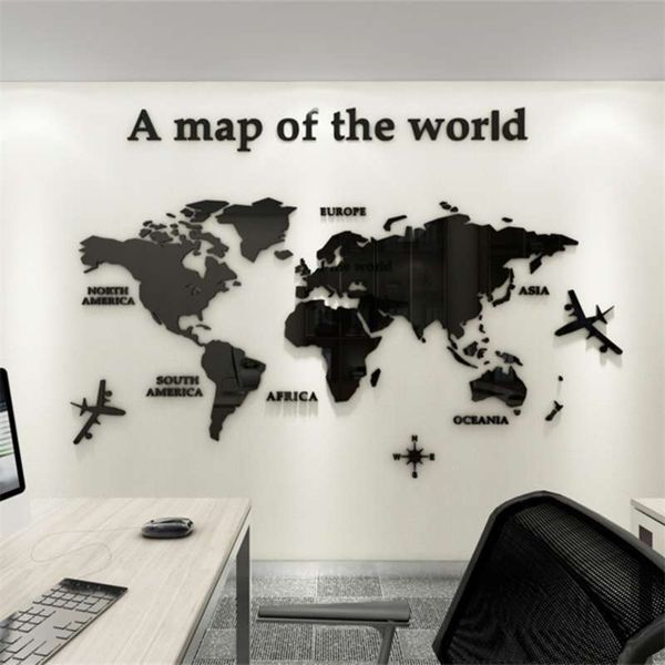 3D Acrílico Tipo Europeo Mapa del Mundo Pegatinas de Pared Pegatinas de Espejo de Cristal Para Oficina Sofá TV Fondo de Pared Papel Tapiz Decorativo 210929