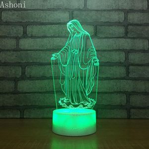 3D Acryl Led Night Light Blessed Virgin Mary Touch 7 Color Change Desk Table Lamp Party Decoratief Licht Kerstcadeau286J