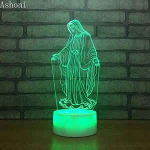 3D Acryl Led Night Light Blessed Virgin Mary Touch 7 Color Change Desk Table Lamp Party Decoratief Licht Kerstcadeau239d