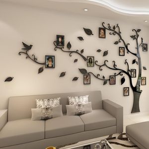 Marco de fotos de árbol acrílico 3D, pegatinas de pared, pegatinas de espejo de cristal, Fondo de TV, decoración familiar DIY1