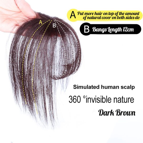 Clip d'extension de cheveux humains 3D Air Bangs dans le postiche de couronne avec des temples pour les femmes à angle court brun foncé