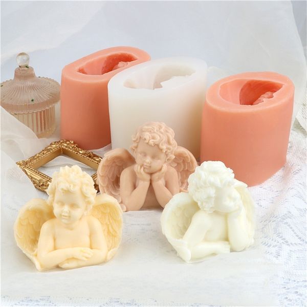 Vela perfumada de Ángel 3D molde de silicona 3 estilos DIY Fondant pastel Chocolate arcilla suministros jabón hecho a mano molde de resina 220611
