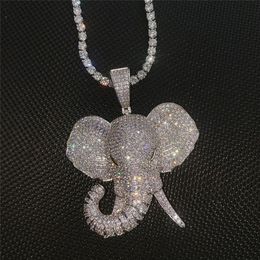 Collier pendentif éléphant Animal 3D en Zircon glacé avec chaîne de Tennis pour hommes, bijoux scintillants 171i
