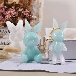 Moules de résine de lapin animal 3D Diy Rabbits assis Keychain Epoxy Moule de silicone