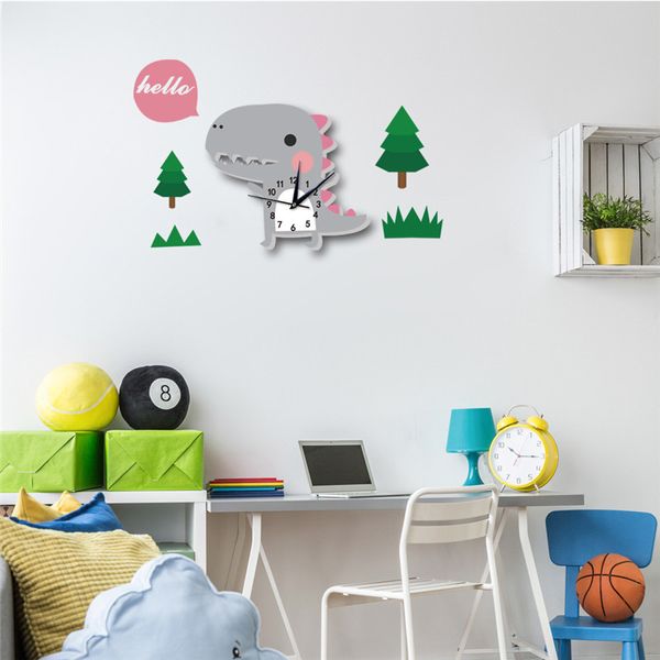 Reloj de pared de animales 3D, diseño de dinosaurio, decoración para dormitorio, relojes digitales creativos, papel tapiz para niños, reloj silencioso de 62X40cm