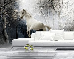 3d dier behang 3d slaapkamer behang romantische sneeuw paard galopping paard interieur decoratieve 3d muurschildering behang