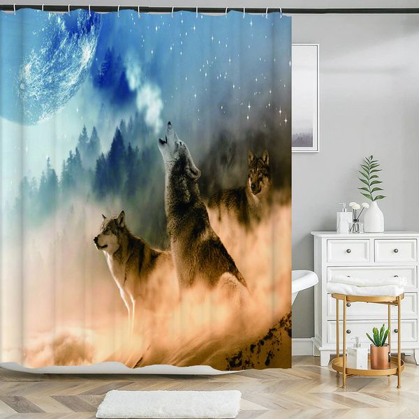 Moille de douche à douche imprimé au loup d'animal 3D Curtain lavable avec une salle de bain à crochet rideau décoratif 3d rideaux de douche 240 * 180cm