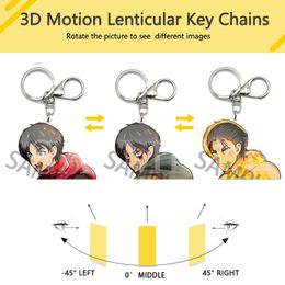 3D Anime AOT Motion Sleutelhangers Acryl PET-materiaal Dubbelzijdig beeld Flip Change 2-3 Afbeelding Tas / Auto Mode-accessoires