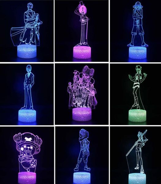 3D Anime Night Light One Piece Figure Luffy Team Zoro Nami Usopp Sanji Robin Brook LED 3D NIGHT LAMP For Children Kid Gifts Toys 27701228