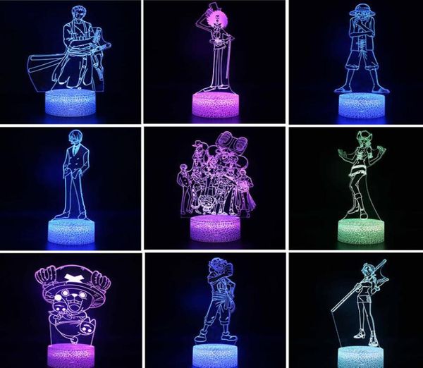 Luz nocturna de anime 3d Figura de una pieza Luffy Team Zoro Nami Usopp Sanji Robin Brook Lámpara de noche LED 3D para niños Regalos para niños Juguetes 29452619