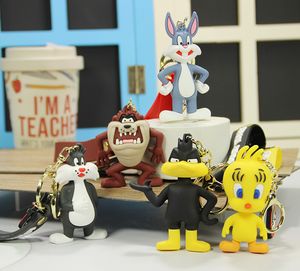 3D anime PVC stripfiguur Tasmaniandevil Keychain Keyring Bugs Bunny Daffy Duck Roadrunner Coyote Keychain