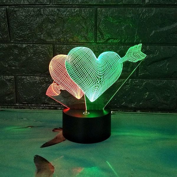 Flechas 3D visión del corazón luz nocturna colorido LED lámparas táctiles estereoscópicas luz # R42