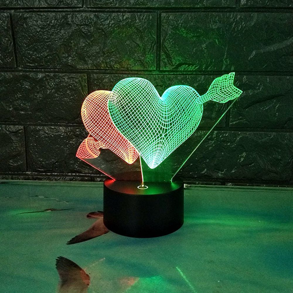 3D setas coração visão noite luz colorida LED estereoscópicas lâmpadas de toque luz # R42