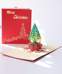 Tarjeta de felicitación de árbol de Navidad artificial 3D, tarjetas de deseos para amigos, familiares, decoraciones navideñas 1462184