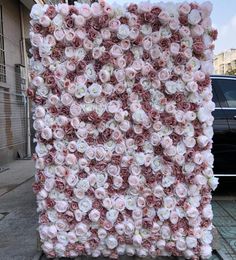 Pared de flores artificiales 3D con tela Fondo de boda DIY Nuevas hortensias Bicuculline Peonía Césped Pilar Placa de flores falsas Carretera L6782602