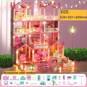Assemblage 3d bricolage maison de poupée Miniature modèle accessoires Villa princesse château Led lumières fille cadeau d'anniversaire jouet 240304