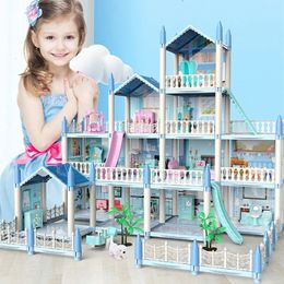 3D Montage Poppenhuis DIY Mini Model Meisje Verjaardagscadeau Speelgoed Childrens Crossing Villa Prinses Kasteel Led Licht 240304