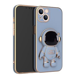 3D Astronaut Folding Stand Soft Phone Case voor iPhone 14 13 12 11 Pro Max XR XS 7 8 Plus SE 2022 PLATING SHOCKPROVEN CASE COVER